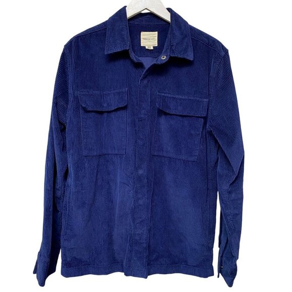 American Eagle Corduroy Shirt Jacket Medium Mens Navy Blue Snap Front Pockets - Picture 1 of 10